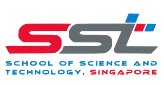 School of Science and Technology, Singapore logo featuring red and grey stylised letters with blue and red geometric shapes
