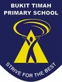 Bukit Timah Primary School logo featuring a yellow triangle with a torch symbol on a dark blue background