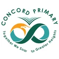 Concord Primary School logo featuring a teal infinity symbol and open book design
