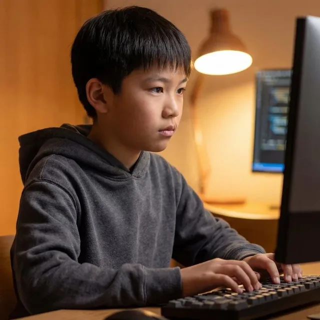 Student focused at computer